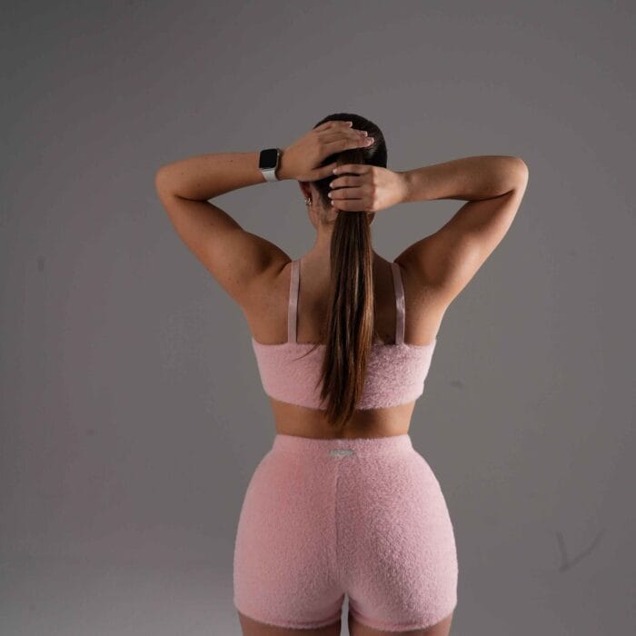 Faux Shearling Bra and Shorts Pink