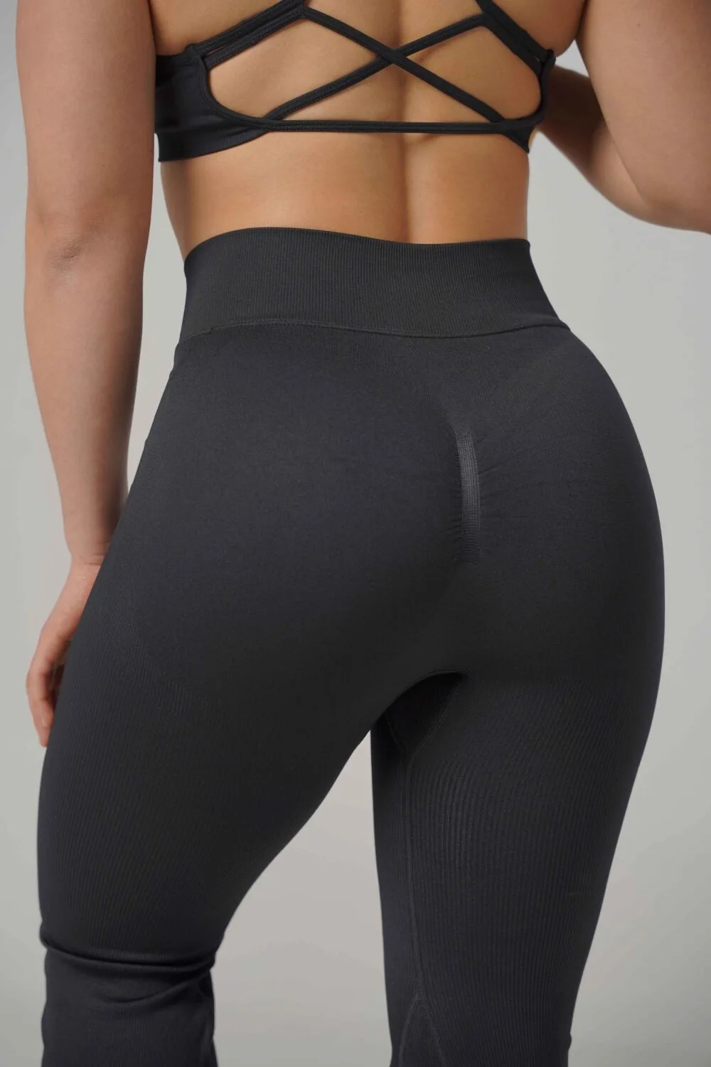 Black flare Leggings with Vivid Charcoal Black Bra - Image 2
